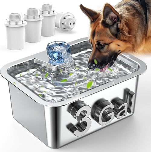 11L/3Galon Stainless Steel Large Pet Water Fountain with 4 Filters-0