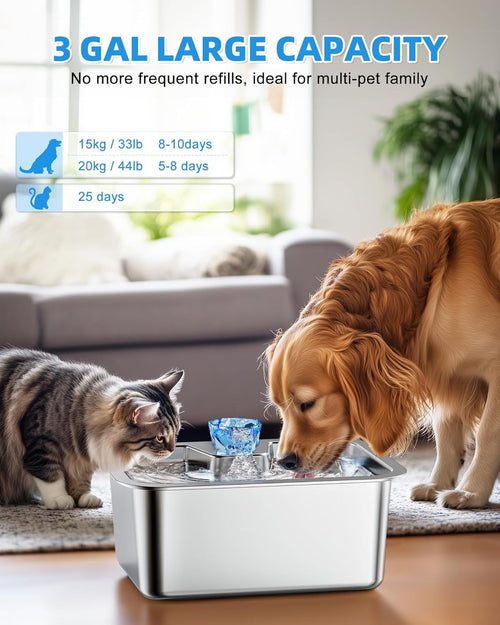 11L/3Galon Stainless Steel Large Pet Water Fountain with 4 Filters-1