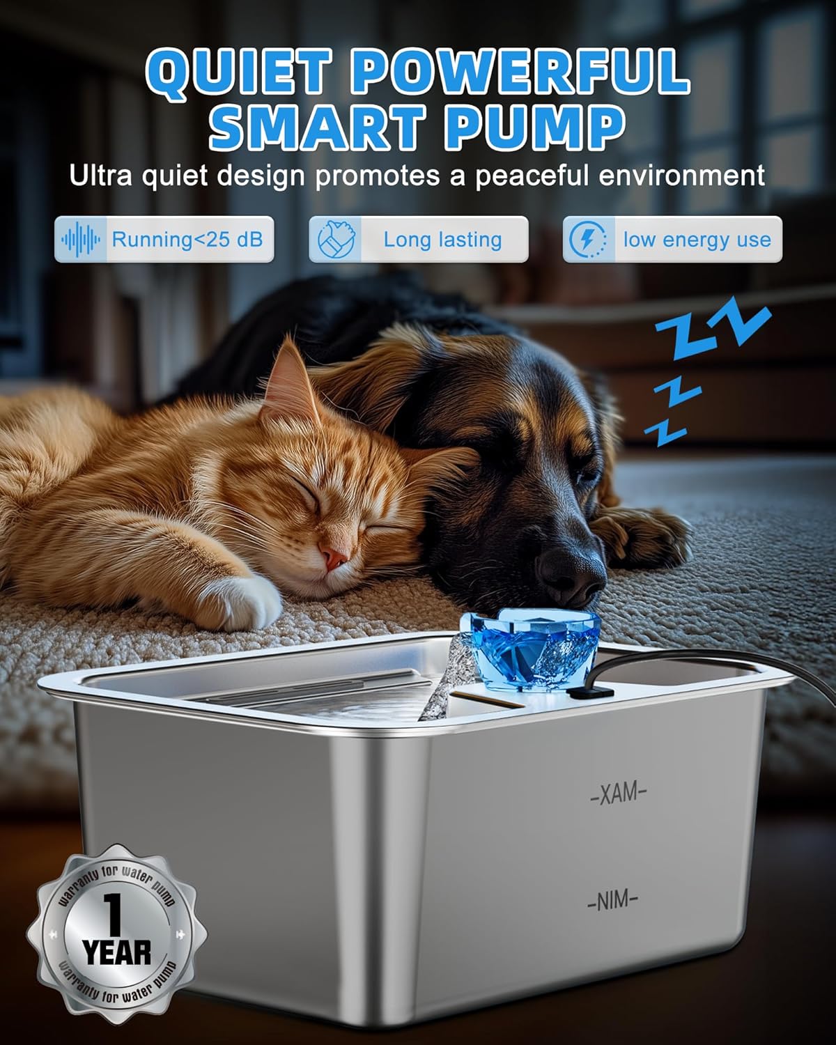 11L/3Galon Stainless Steel Large Pet Water Fountain with 4 Filters-3